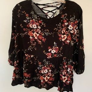 Francesca’s Black Floral Blouse